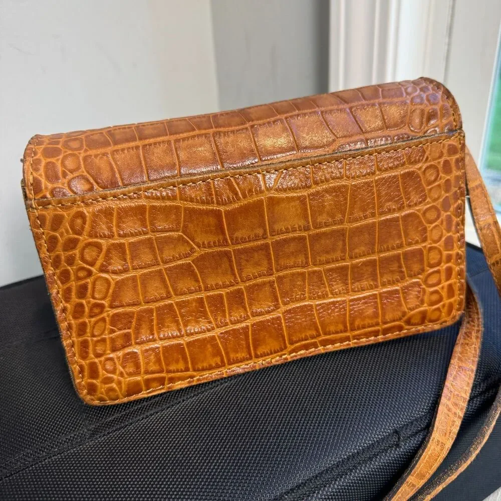 Patricia Nash Cerrelli Crossbody Cognac Croc Leather Floret Lock Wallet Bag